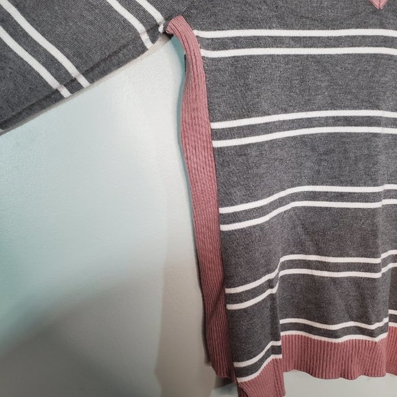 Pink Rose Gray and Pink Striped Long Sleeve Shirt L - Picture 2 of 8